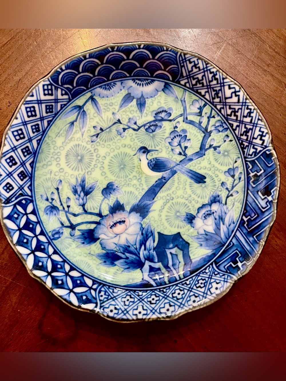VTG Andrea by Sadek Blue & White Bird Plate Chinoiserie Japanese Porcelain